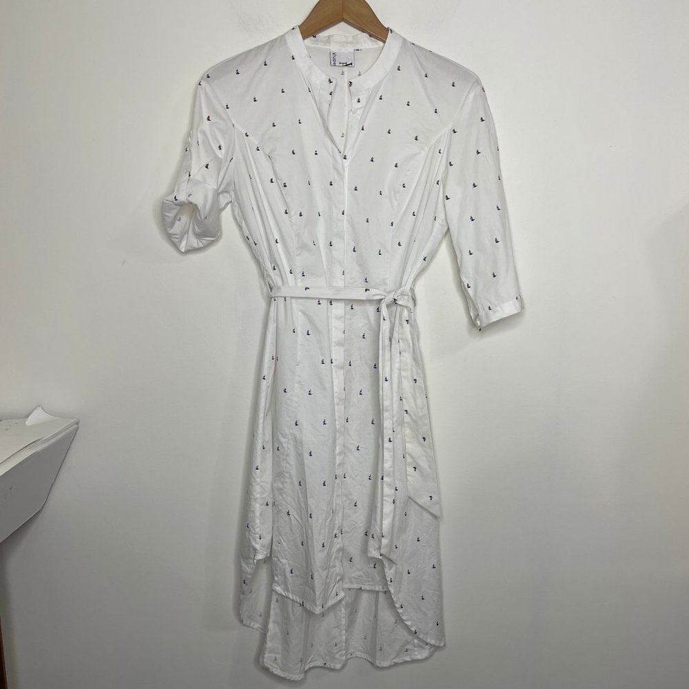 Vivienne Hu Cotton Button Shirt Dress Boat Print with Tie Size M - Picture 9 of 16